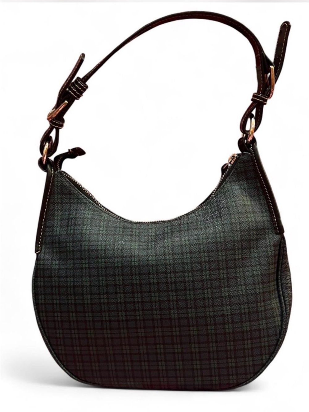 Vintage Ralph Lauren Plaid Leather Hobo Shoulder Bag Old Money Preppy - Picture 2 of 7